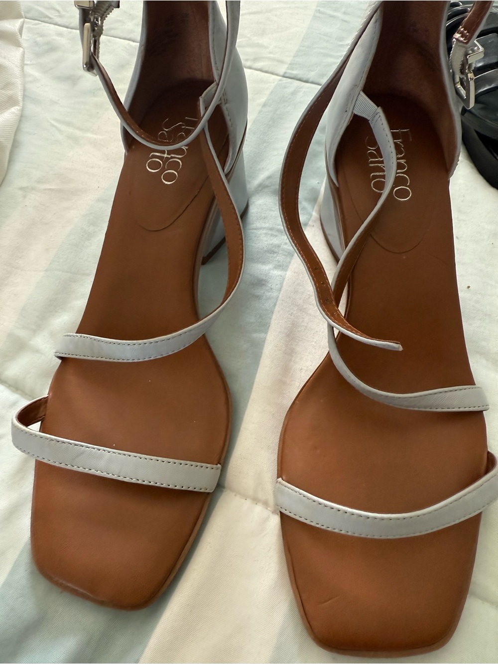 Franco Sarto White Strappy Ankle-Heel Sandals